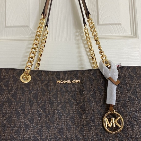 $358 NEW! NWT MICHAEL KORS Susannah Large EW Tote Brown/Luggage w/Chain Detail - Picture 11 of 11